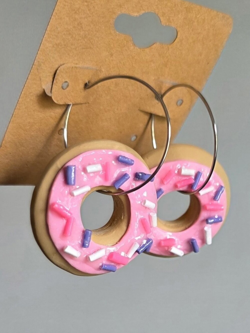 Pink Donut Hoop Earrings - Playful Sprinkles Design